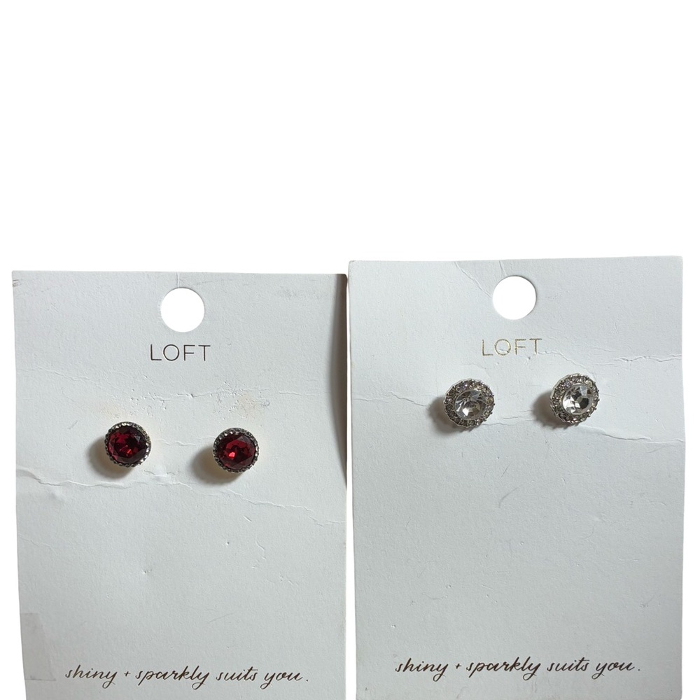 NWT LOFT Stud Earring Duo – Red & Clear Crystal Bundle ✨!